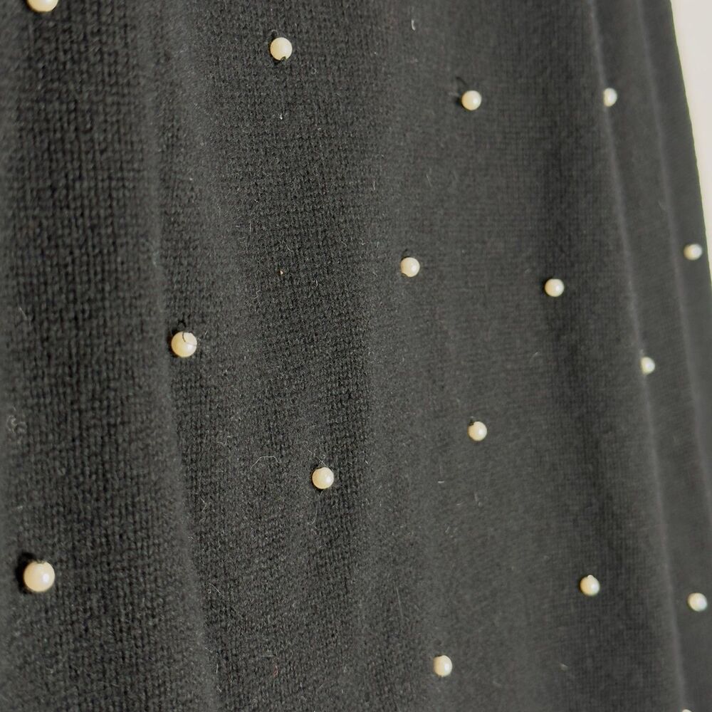 Vintage Jones NY Pearl Beaded Cardigan Sz Petite Small Black Wool Blend Coquette - Picture 10 of 12